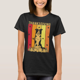 T-shirt Thanksgiving Retro Frontière Collie Chien Correspo
