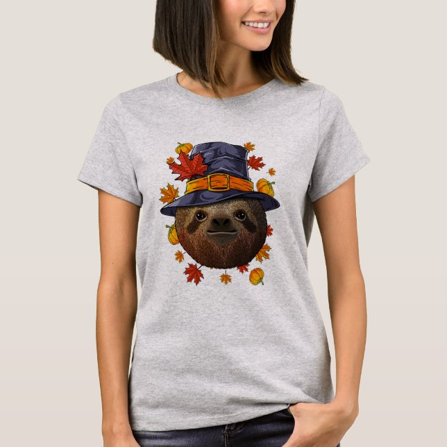T-shirt Thanksgiving Sloth Pilgrim Costume Automne Automne (Devant)