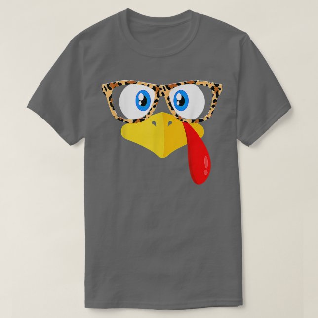 T-shirt Thanksgiving Turkey Face Leopard Print Glasses Wom (Design devant)