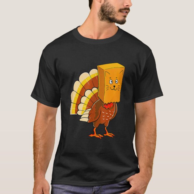 T-shirt Thanksgiving Turkey Fake Cat Meow  Cat Thanksgivin (Devant)