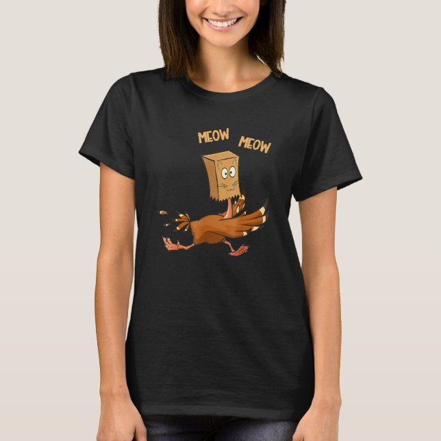 T-shirt Thanksgiving Turkey Fake Cat Meow  Cat Thanksgivin (Devant)