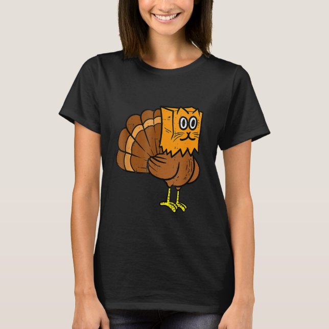 T-shirt Thanksgiving Turkey Fake Cat Meow  Cat Thanksgivin (Devant)