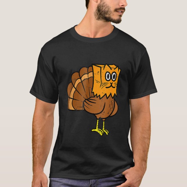 T-shirt Thanksgiving Turkey Fake Cat Meow  Cat Thanksgivin (Devant)