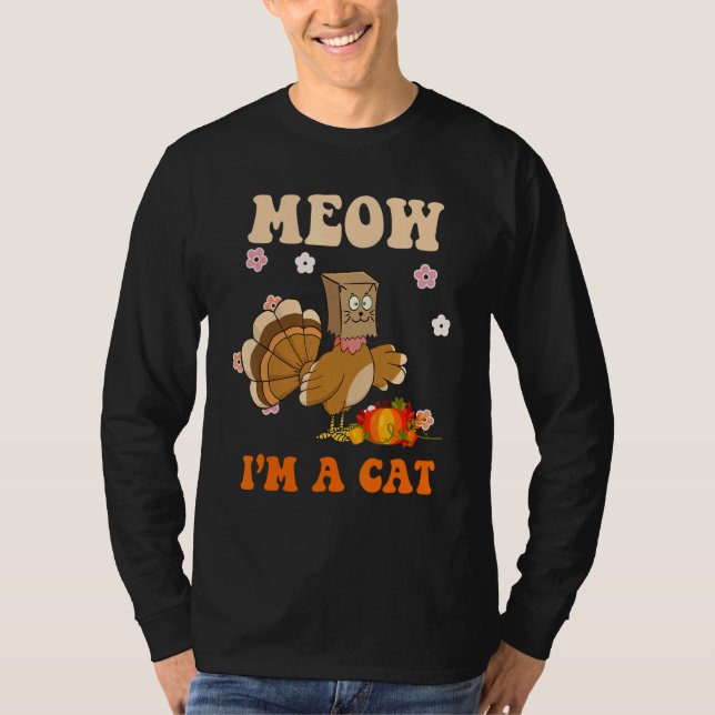T-shirt Thanksgiving Turkey Fake Cat Retro Groovy Women Me (Devant)
