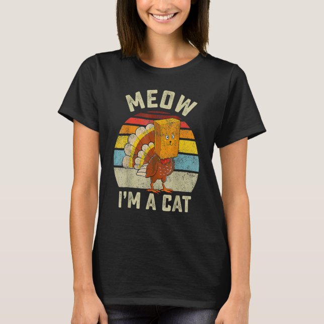 T-shirt Thanksgiving  Turkey Fake Cat Retro Women Men Kids (Devant)
