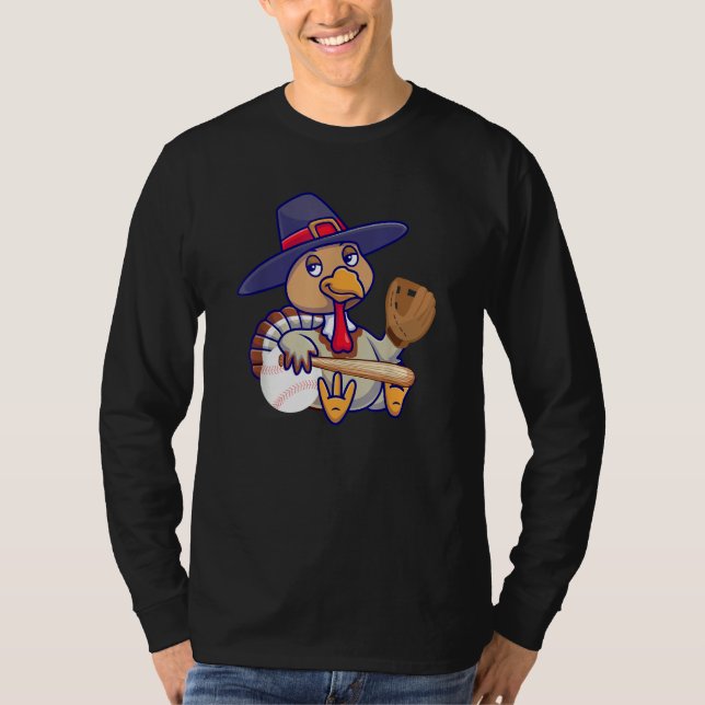 T-shirt Thanksgiving Turkey Play Baseball Men Kids Boys Ba (Devant)