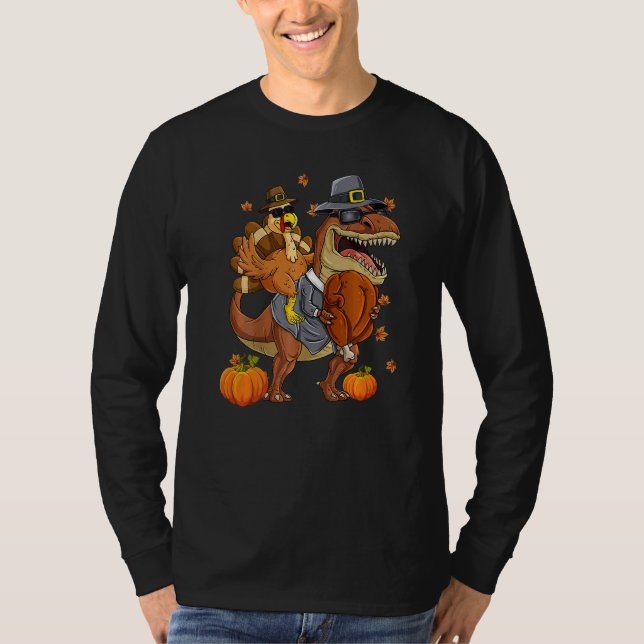 T-shirt Thanksgiving Turkey Riding Rex Dinosaur Toddler Bo (Devant)