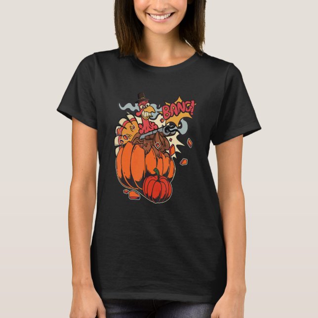 T-shirt Thanksgiving Turkey with Pumpkin Shotgun 1 (Devant)
