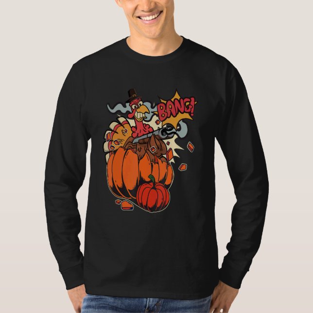 T-shirt Thanksgiving Turkey with Pumpkin Shotgun 1 (Devant)