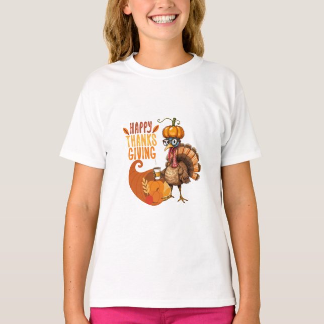 T-shirt Thanksgiving Turquie avec Casquette Citrouille (Devant)