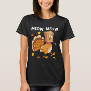 T-shirt Thanksgiving Turquie Chat Meow Drôle Hommes Femmes