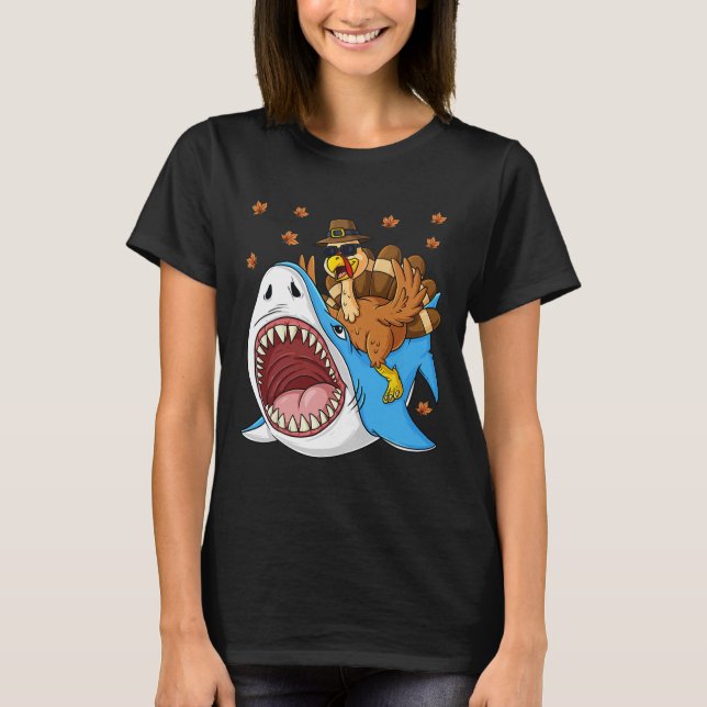 T-shirt Thanksgiving Turquie équitation Requin amusant Tod (Devant)