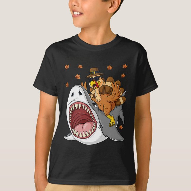 T-shirt Thanksgiving Turquie équitation Requin amusant Tod (Devant)