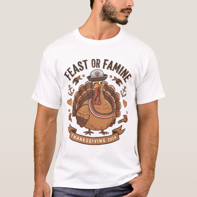 T-shirt Thanksgiving Turquie "Fête ou famine" Design (Devant)