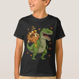 T-shirt Thanksgiving Turquie Riding T Rex Dinosaur Toddler