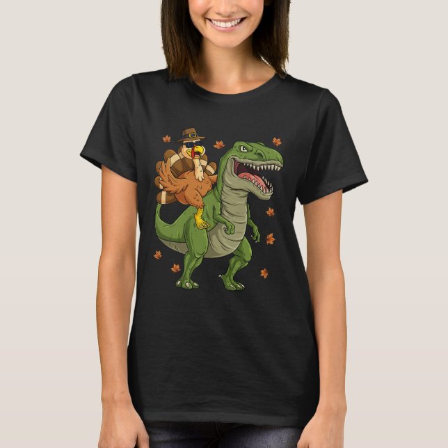 T-shirt Thanksgiving Turquie Riding T Rex Dinosaur Toddler (Devant)