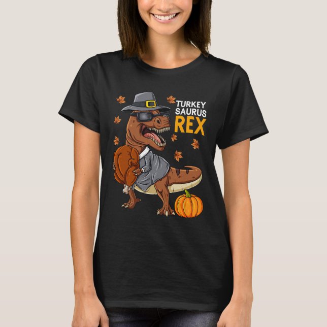 T-shirt Thanksgiving Turquie Saurus T Rex Pilgrim Dinosaur (Devant)