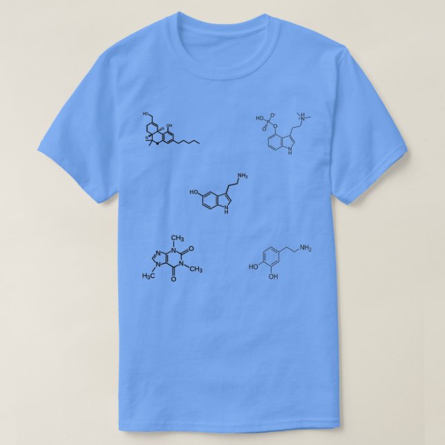 T-shirt THC Psilocybin Caféine Serotonine Dopamine Molecul (Design devant)