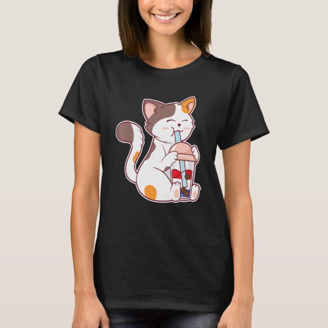 T-shirt Thé à bulle de chat 4 juillet drapeau américain Us (Devant)