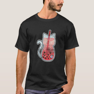 T-shirt Thé à bulles chat japonais Neko fraise mignon