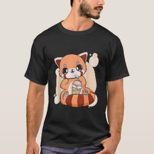 T-shirt Thé à bulles perlé Kawaii Red Panda Boba Anime