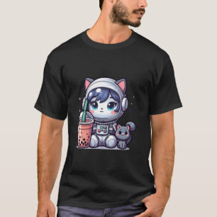 T-shirt Thé à bulles Space Cat Boba amateur mignon astrona
