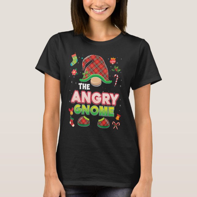 T-shirt The Angry Gnome Buffalo Plaid Matching Christmas P (Devant)