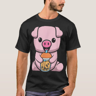 T-shirt Thé au lait Bubble Pig Porc mignon buvant du Boba 