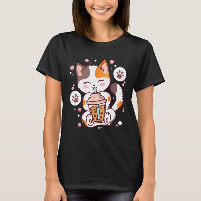 T-shirt Thé aux bulles de chat Neko   Bubble Tea (Devant)