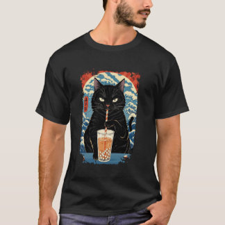 T-shirt Thé aux perles de chat noir Bubble Tea Vintage jap