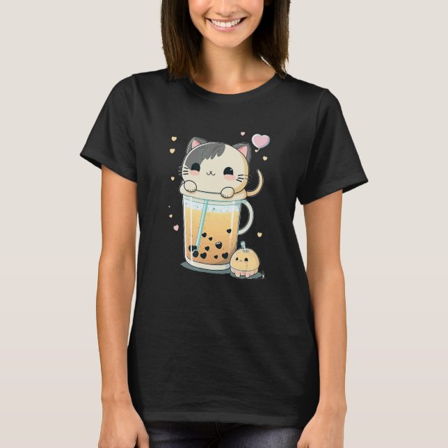 T-shirt Thé aux perles pour chat Kitty Bubble Tea (Devant)