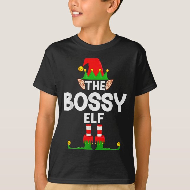 T-shirt The Bossy Elf Family Christmas Pajama Party  (Devant)