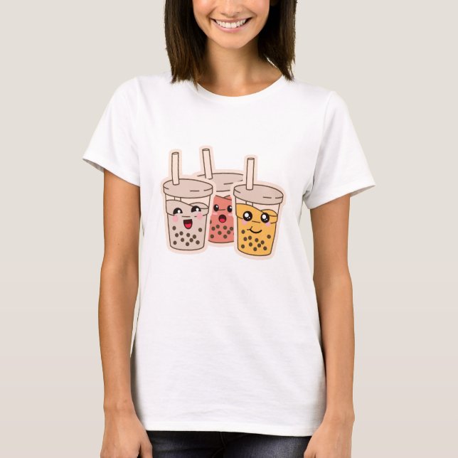 T-shirt Thé de lait éclatant bulle Boba Anime (Devant)