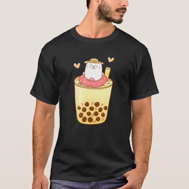 T-shirt Thé de lait japonais Chat Amour R Papa Maman Garço (Devant)