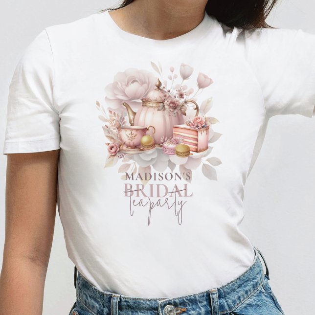 T-shirt Thé de mariage personnalisé à l'aquarelle rose pou (Créateur téléchargé)