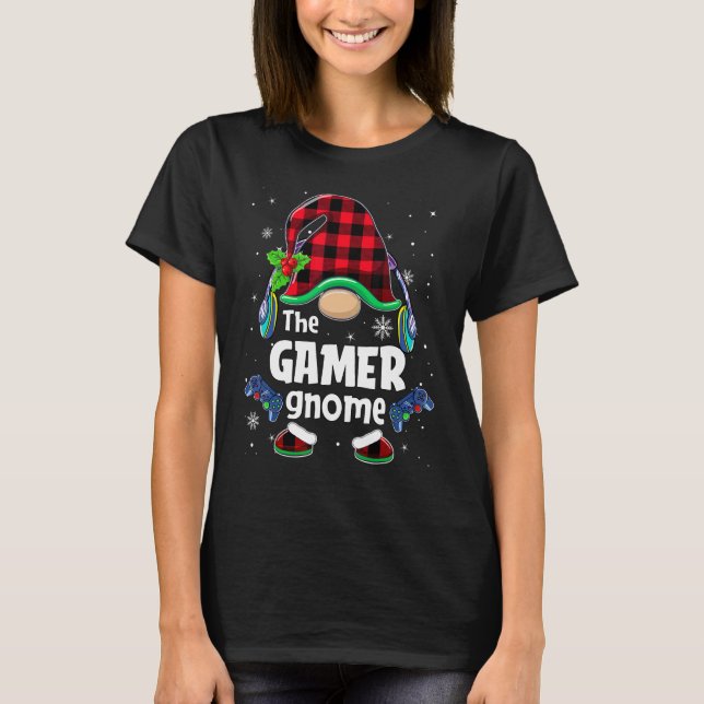 T-shirt The Gamer Gnome Buffalo Plaid Christmas Matching F (Devant)