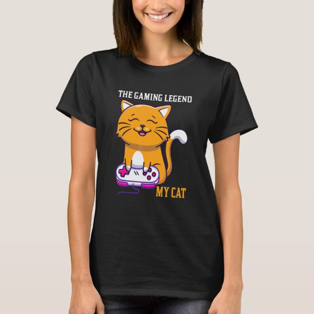 T-shirt The Gaming Legend My Cat Gamer Kitten Cute Meme (Devant)