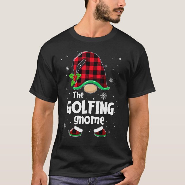 T-shirt The Golfing Gnome Buffalo Plaid Christmas Matching (Devant)