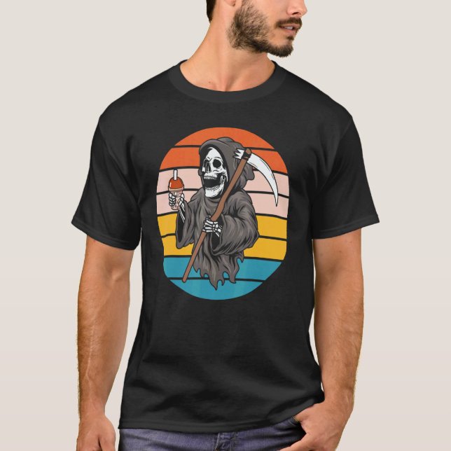 T-shirt The Grim Reaper Skeleton Skull Death Scythe Grunge (Devant)