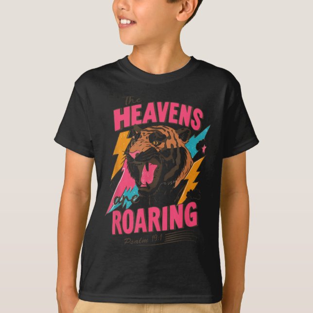 T-shirt The Heavens Are Roaring Psalm 19_1, Retro Tiger Gr (Devant)