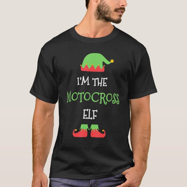 T-shirt The Motocross Elf Christmas Family Matching Group  (Devant)