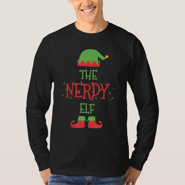 T-shirt The Nerdy Elf Christmas Family Matching Group (Devant)