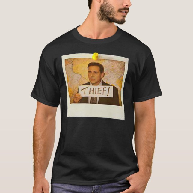 T-shirt The Office - Michael Scott Funny Thief Photo - Gra (Devant)