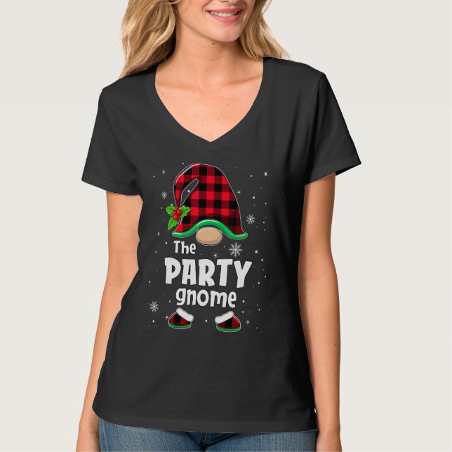 T-shirt The Party Gnome Buffalo Plaid Christmas Matching F (Devant)