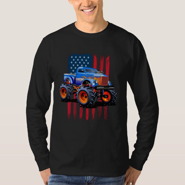 T-shirt The perfect American Flag Monster Truck's Rule (Devant)