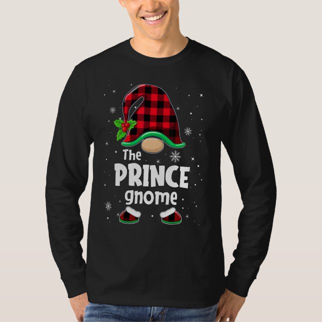 T-shirt The Prince Gnome Buffalo Plaid Christmas Matching  (Devant)