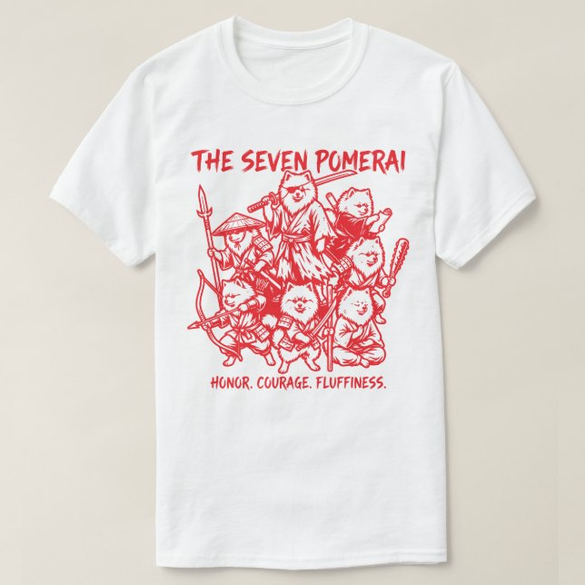 T-shirt The Seven Pomerai - Pomeranian Samurai Parody (Design devant)