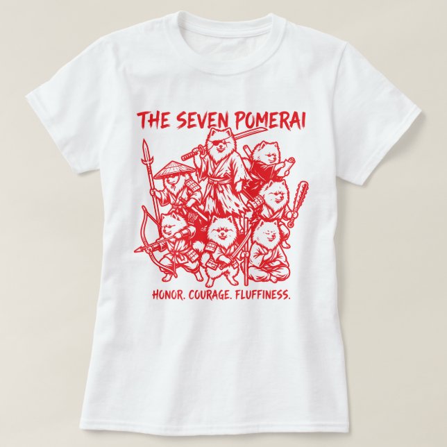 T-shirt The Seven Pomerai - Pomeranian Samurai Parody (Design devant)