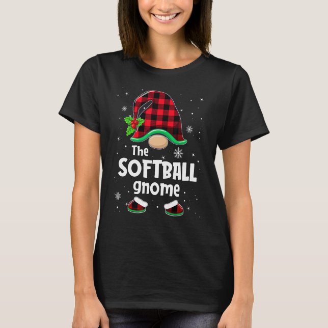 T-shirt The Softball Gnome Buffalo Plaid Christmas Matchin (Devant)