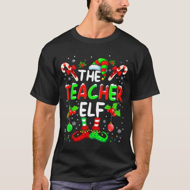 T-shirt The Teacher Elf Costume Pajamas Pjs Christmas Xmas (Devant)
